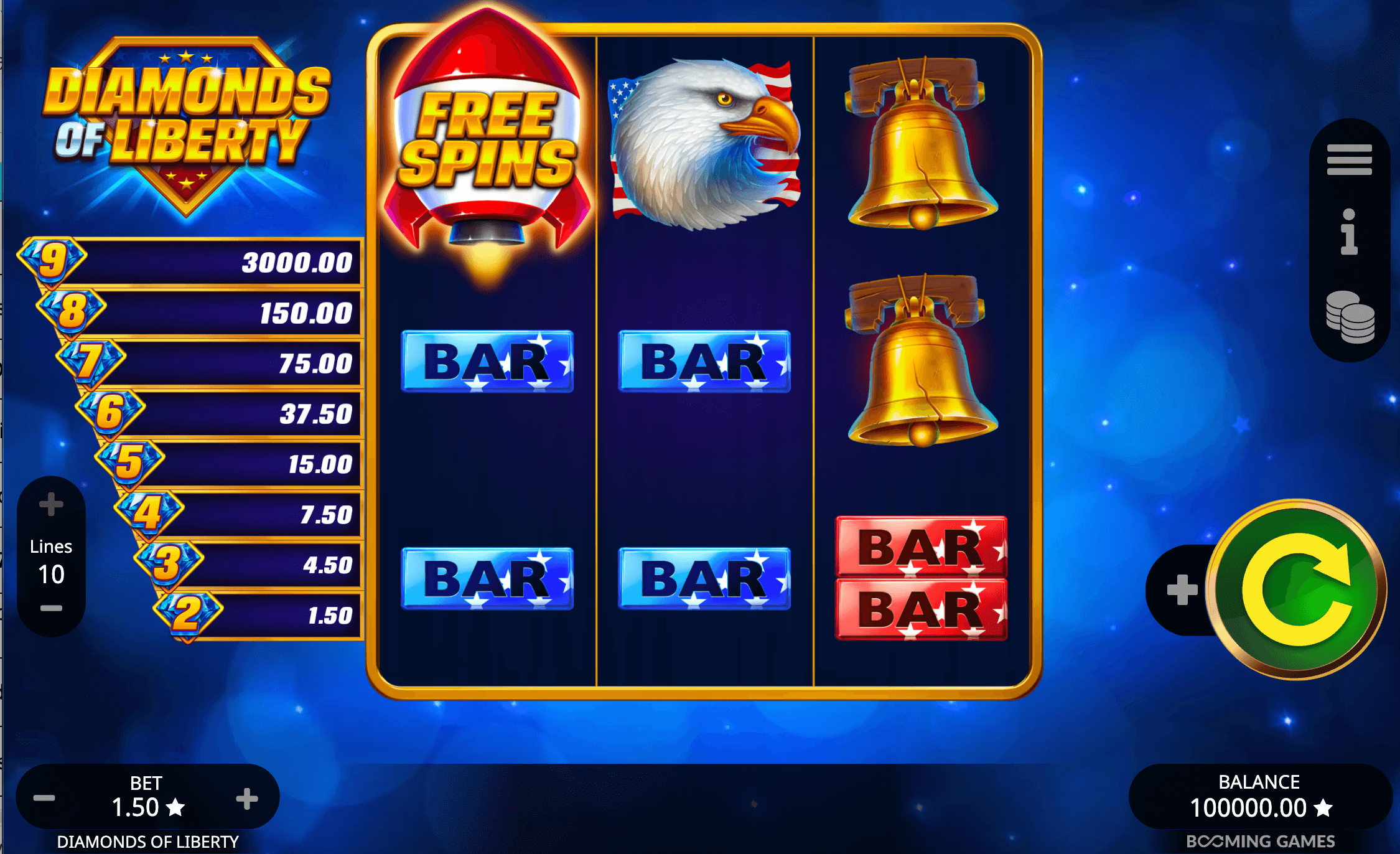 Diamonds of Liberty Booming Games Jokerapp678 c net